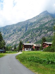 The architecture of the small town of Macugnaga and its hamlets, in the Italian Alps - July 2019.