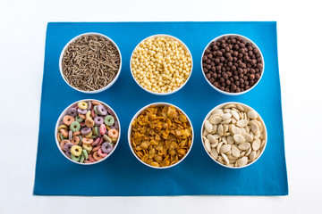 Variety of colorful cereals for breakfast