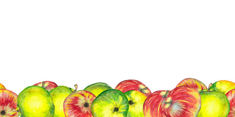Seamless border of green and red apples.