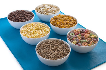 Variety of colorful cereals for breakfast