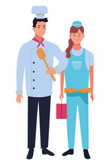 Professionals workers couple smiling cartoons