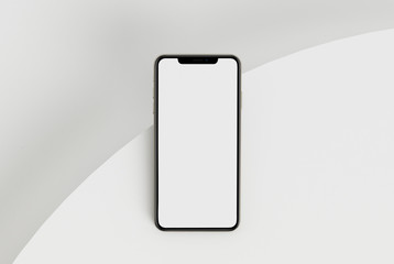 3d render illustration hand holding the white smartphone with full screen and modern frame less...