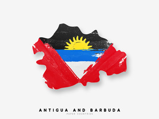 Antigua and Barbuda detailed map with flag of country. Painted in watercolor paint colors in the national flag