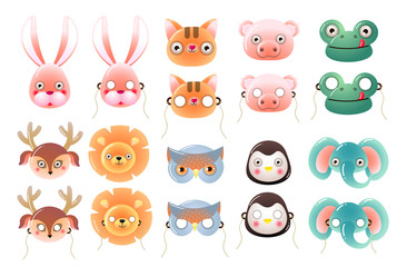Obraz premium Set of cute colorful kid animals mask, for holiday