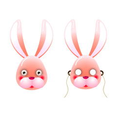 Obraz premium Modern colorful pink mask of bunny with eyes and with holes