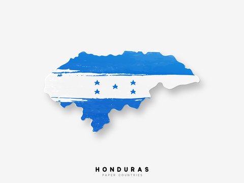 Honduras detailed map with flag of country. Painted in watercolor paint colors in the national flag