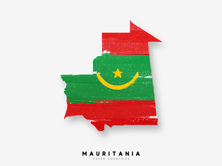 Mauritania detailed map with flag of country. Painted in watercolor paint colors in the national flag