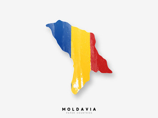 Moldavia detailed map with flag of country. Painted in watercolor paint colors in the national flag
