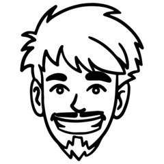 face of a laughing avatar head in black and white. outline, monochrome, doodle, vector.