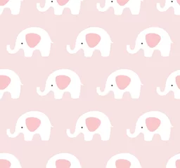 Stof per meter Olifanten patroon. Leuke naadloze achtergrond. Roze, taupe, wit patroon. © mgdrachal