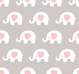 Cute elephants pattern. Seamless background. Pink, taupe, white pattern. 