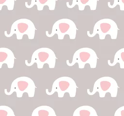 Wall murals Elephant Cute elephants pattern. Seamless background. Pink, taupe, white pattern. 