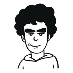 a boy with spiteful facial expression. monochrome comic illustration. vector, outline.