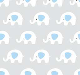 Vector elephants pattern. Cute elephant seamless background. Blue, gray and white pattern. 