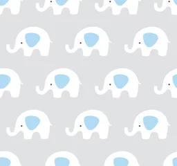 Foto op geborsteld aluminium Olifant Vector olifanten patroon. Leuke olifant naadloze achtergrond. Blauw, grijs en wit patroon.