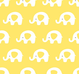Yellow cute elephants pattern. Vector seamless background. Yellow and white.