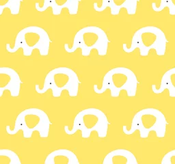 Behang Olifant Geel schattig olifantenpatroon. Vector naadloze achtergrond. Geel en wit.