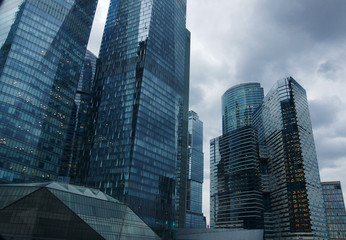 Fototapeta na wymiar Skyscrapers of the Moscow international business center on a cloudy day 