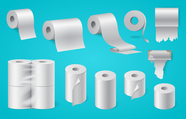 Realistic paper roll set, kitchen towel, packaged toilet paper, cash tape