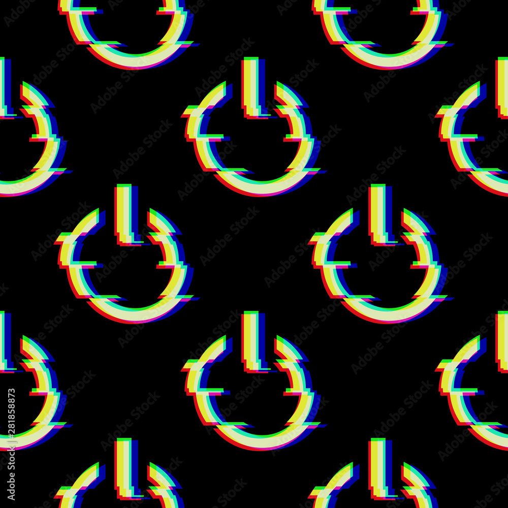 Aufkleber vector seamless pattern with symbol of button power in glitch style. geometric glitched start icon i