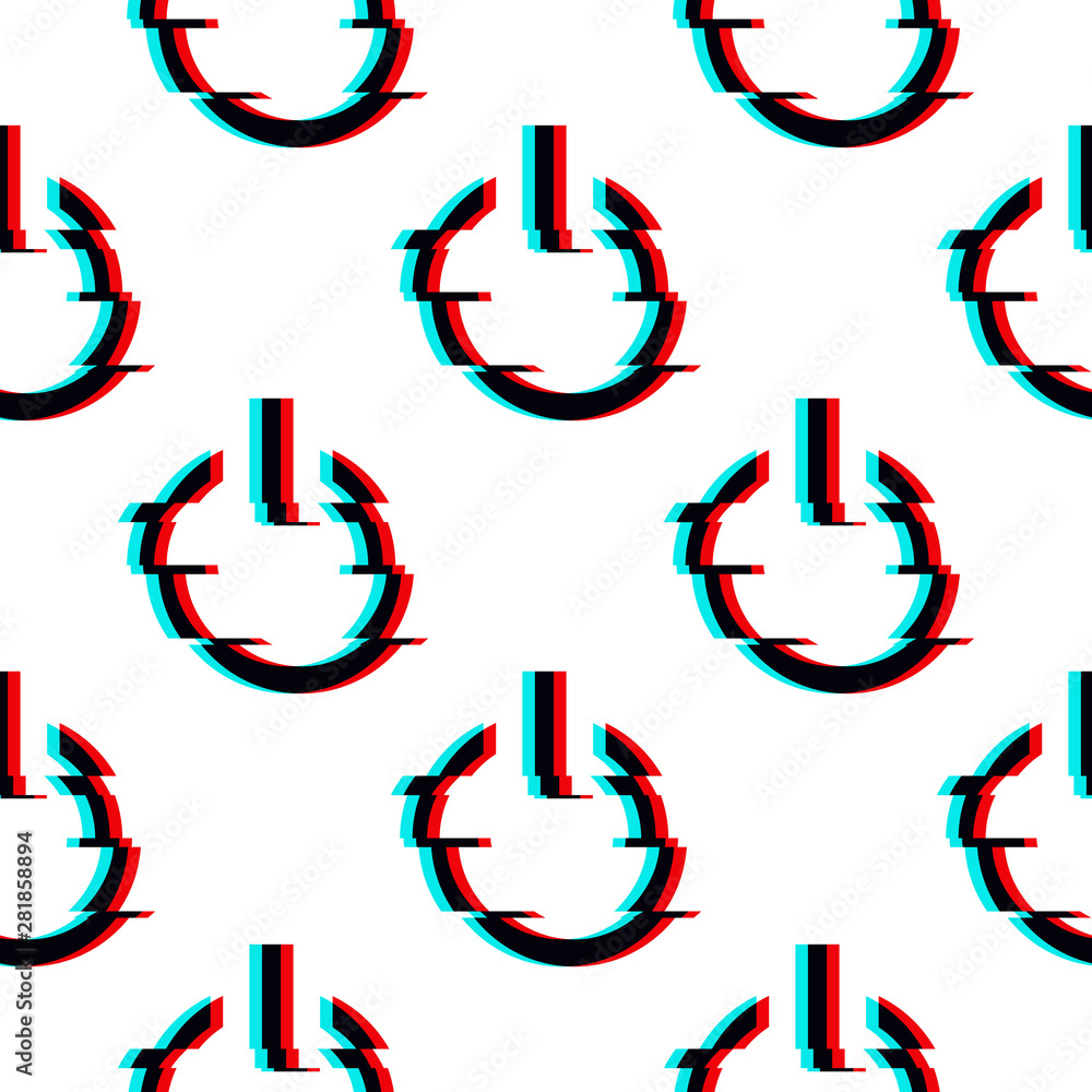 Aufkleber vector seamless pattern with symbol of button power in glitch style. geometric glitched start icon i