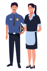 Professionals workers couple smiling cartoons
