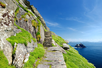 Skellig Michael or Great Skellig, home to the ruined remains of a Christian monastery. Inhabited by...
