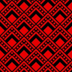 Seamless patchwork with red square pattern on black background. Vector design.