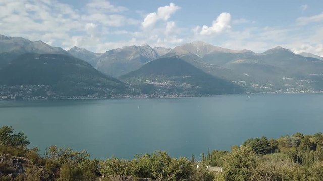 Establishing aerial shot of Lake Como, Italy.