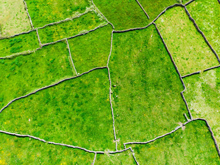 Aerial view of Inishmore or Inis Mor, the largest of the Aran Islands in Galway Bay, Ireland....