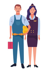 Professionals workers couple smiling cartoons