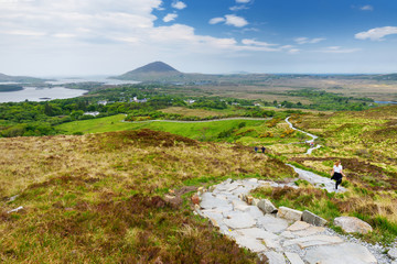 Connemara National Park, famous for bogs and heaths, watched over by its cone-shaped mountain, Diamond Hill, County Galway, Ireland
