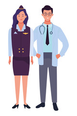 Professionals workers couple smiling cartoons