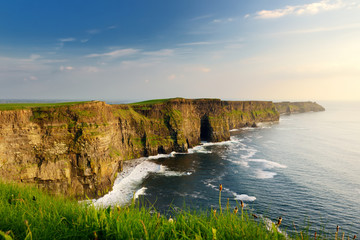 World famous Cliffs of Moher, one of the most popular tourist destinations in Ireland. Widely known tourist attraction on Wild Atlantic Way in County Clare.