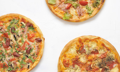 Delicious pizza on light background.