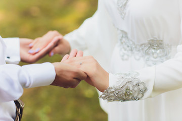 National wedding. Bride and groom. Wedding muslim couple during the marriage ceremony. Muslim...