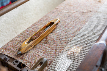 traditional weaving loom and shuttle for Tweed weaving