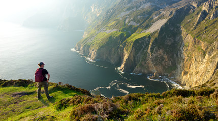 Fototapeta na wymiar Slieve League, Irelands highest sea cliffs, located in south west Donegal along this magnificent costal driving route. Wild Atlantic Way route, Co Donegal, Ireland.
