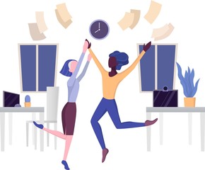 Fototapeta premium Team of employees happy about friday - end of the working week
