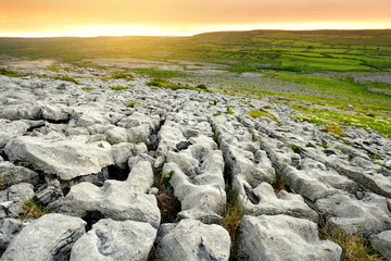 Spectacular landscape of the Burren region of County Clare, Ireland. Exposed karst limestone...