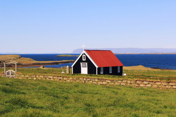 Iceland - 06.17.2019: small church at the ocean