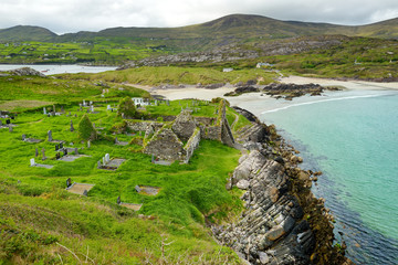 Abbey Island, the patch of land in Derrynane Historic Park, famous for ruins of Derrynane Abbey and...