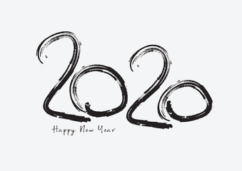 2020 text design Black color, Collection of Happy New Year and happy holidays, lettering design element, handwritten isolated on white background. Calendar 2020