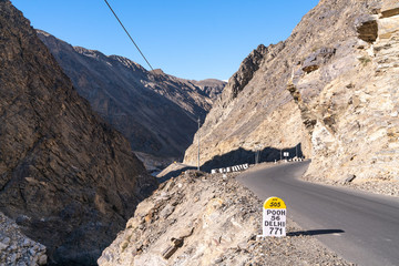 The sign on the road in spiti valley