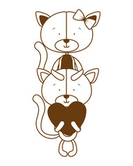 silhouette of cute couple of cats on white background