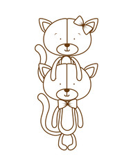 silhouette of cute couple of cats on white background