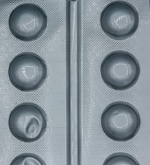 Blister foil pack with pills. Closeup view