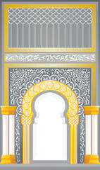 Middle eastern door arches design in gold and silver vector illustration 