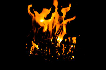 bright fire on a black background