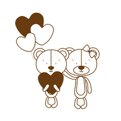 silhouette of couple of bears in love on white background